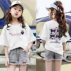 2023 Sanrioed Anime Kuromi Kids T Shirt Kawaii Cartoon Girl Clothes Summer Round Neck Short Sleeve 1 - Kuromi Store