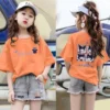 2023 Sanrioed Anime Kuromi Kids T Shirt Kawaii Cartoon Girl Clothes Summer Round Neck Short Sleeve 3 - Kuromi Store