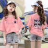 2023 Sanrioed Anime Kuromi Kids T Shirt Kawaii Cartoon Girl Clothes Summer Round Neck Short Sleeve 4 - Kuromi Store