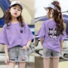 2023 Sanrioed Anime Kuromi Kids T Shirt Kawaii Cartoon Girl Clothes Summer Round Neck Short Sleeve 5 - Kuromi Store