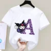 Kuromi Anime Letter A Z Children s Short sleeved New Sanrio Summer T shirt Clothes Girly 1 - Kuromi Store