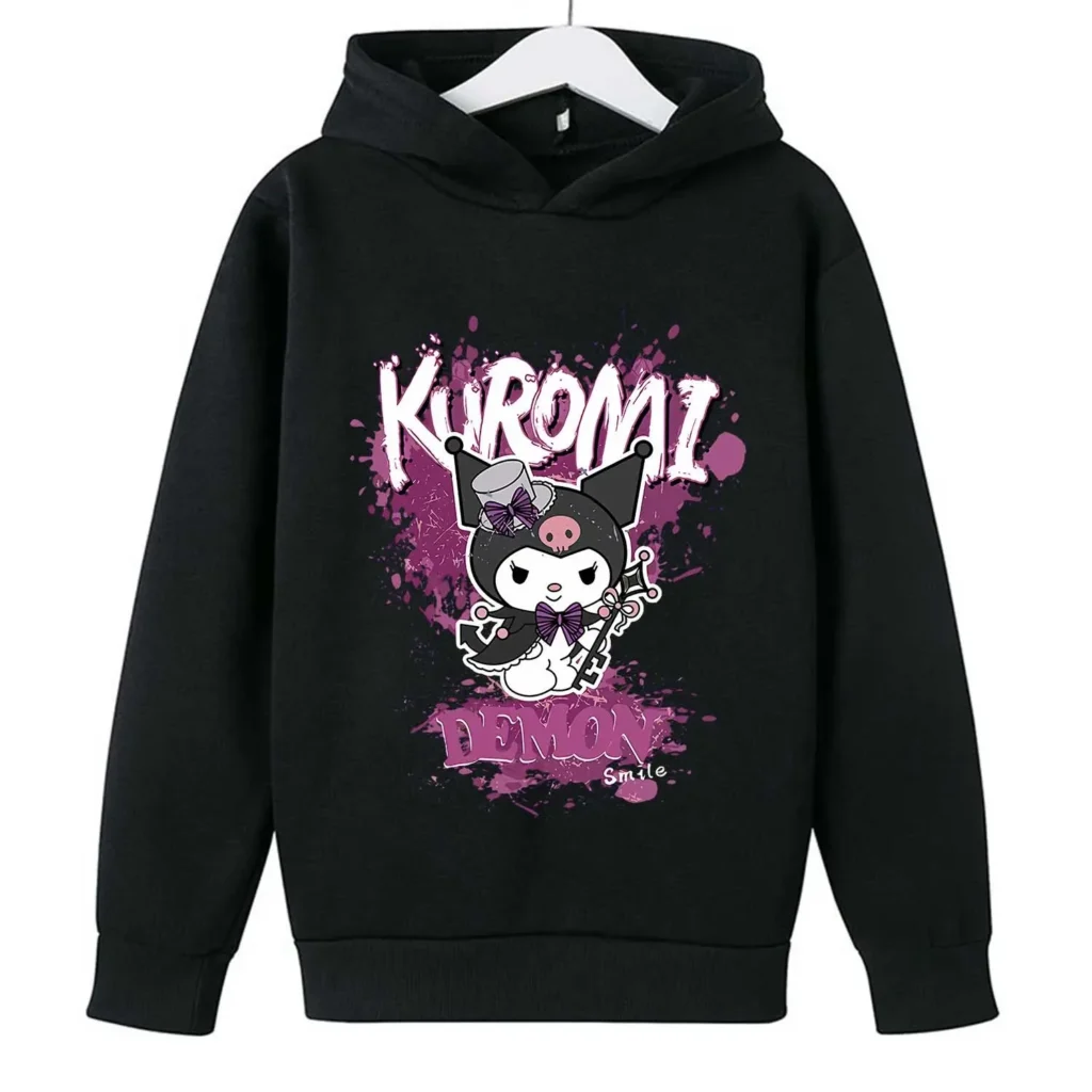 Kuromi Thick Hoodie for Children Cute Sanrio Cartoon Fleece Clothing for Girls Trendy Hoodies Clothes Sweatshirt 3 - Kuromi Store