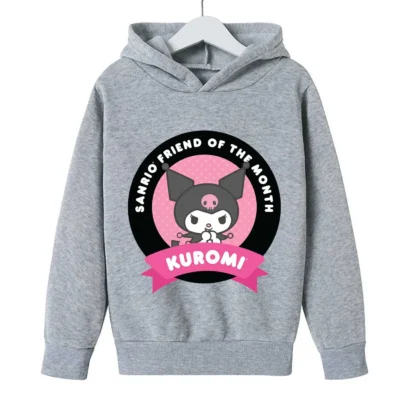 Kuromi Thick Hoodie for Children Cute Sanrio Cartoon Fleece Clothing for Girls Trendy Hoodies Clothes Sweatshirt - Kuromi Store