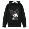 Kuromi Thick Hoodie for Children Cute Sanrio Cartoon Fleece Clothing for Girls Trendy Hoodies Clothes Sweatshirt 5 - Kuromi Store