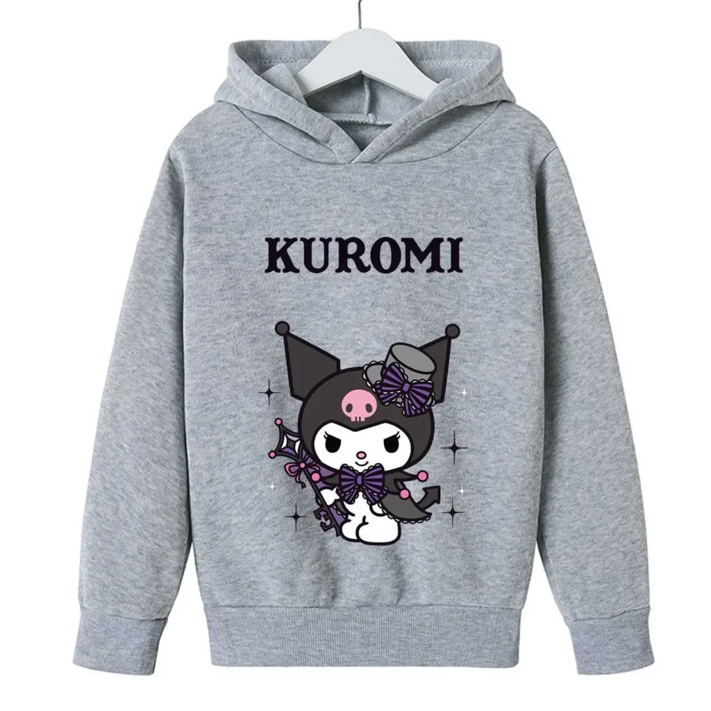 Kuromi Thick Hoodie for Children Cute Sanrio Cartoon Fleece Clothing for Girls Trendy Hoodies Clothes Sweatshirt 7 - Kuromi Store