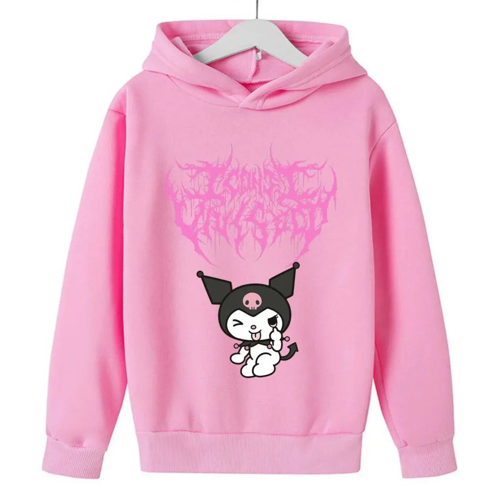 Kuromi Thick Hoodie for Children Cute Sanrio Cartoon Fleece Clothing for Girls Trendy Hoodies Clothes Sweatshirt 9 - Kuromi Store